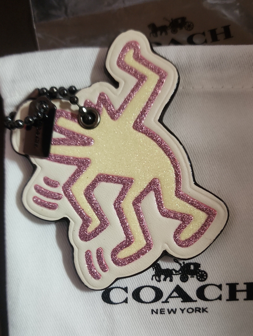 COACH X Keith Haring Colab Leather Glitter Dancing Dog Bag Charm Nwot